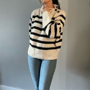 Zara Cream and Black Striped Turtleneck Sweater